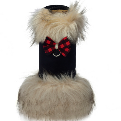 Red Gingham Nouveau Bow Ivory Fox Fur Coat