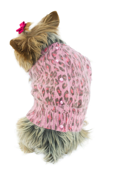 Marilyn Button Back Angora Blend Cardigan, Light Pink Leopard