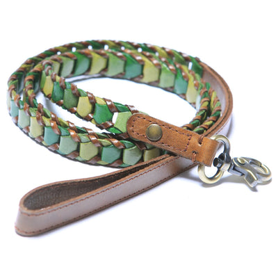 Shades of Green Leather Dog Leash