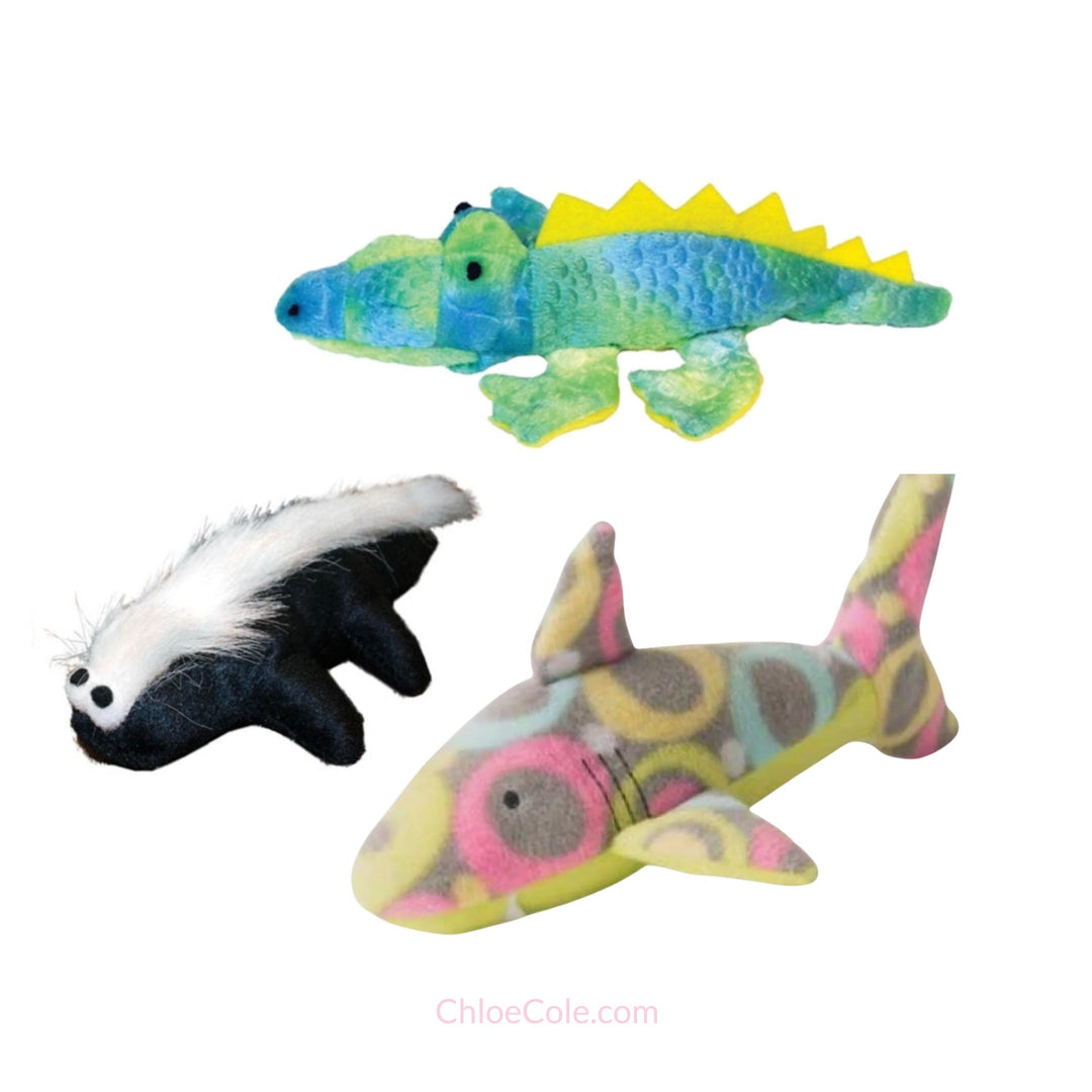 3 Cat Toys, Skunk, Alligator, Shark