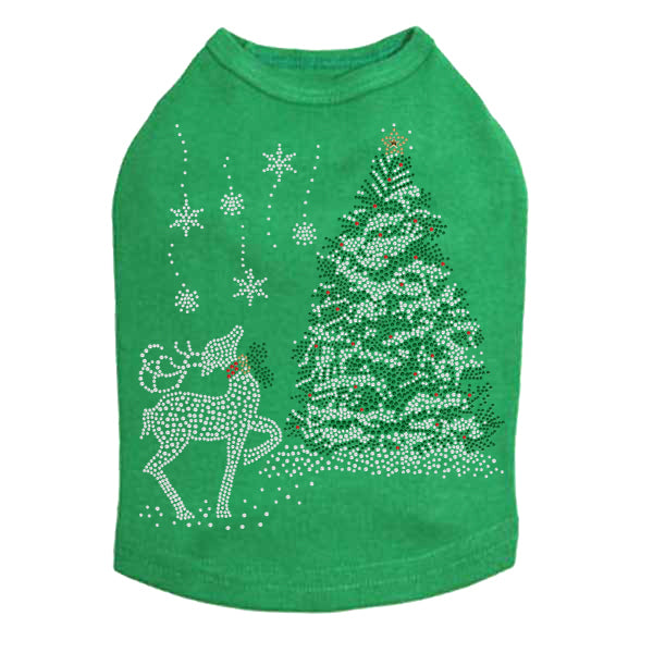 Christmas Tree with Reindeer - Dog Tank-Kelly Green