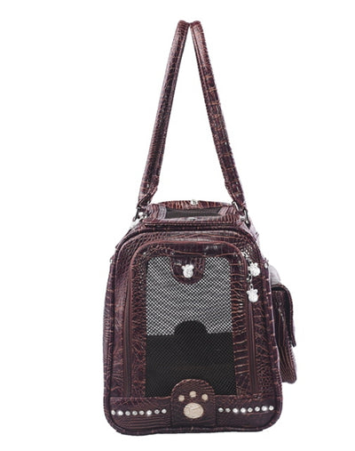 Brown Paw Carrier, XS Crisscross Collar & Leash with Austrian Crystals 75% Off