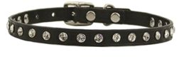 Minnie Maddie Leather Dog Collars w/ Genuine Crystals Black