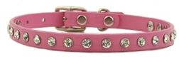 Minnie Maddie Leather Dog Collars w/ Genuine Crystals Pink