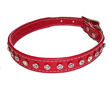 Minnie Maddie Leather Dog Collars w/ Genuine Crystals Red